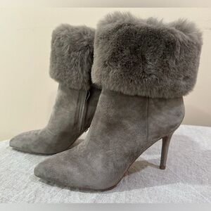 NEW Sam Edelman Shoes OLEANA Flint Grey Suede Faux Fur Boot Booties Heel Size 7